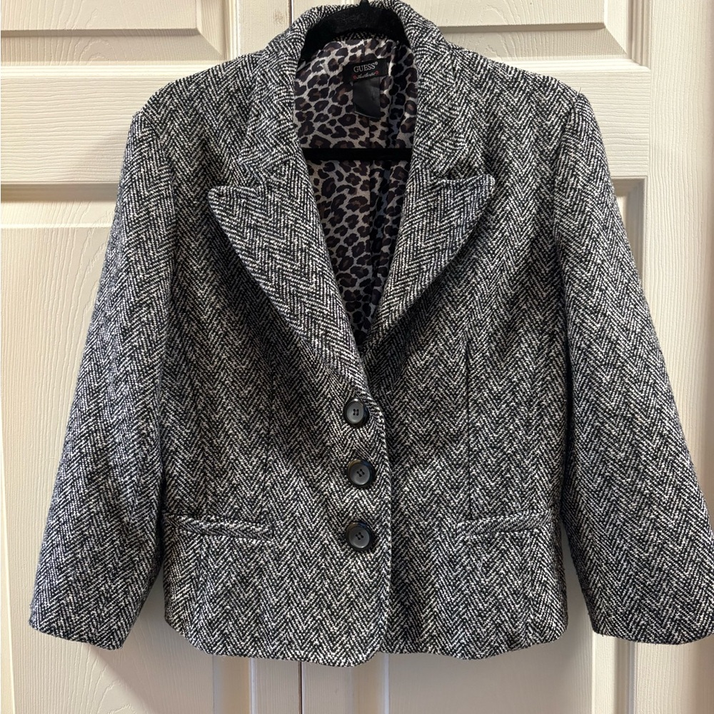 Guess Black and White Herringbone Blazer